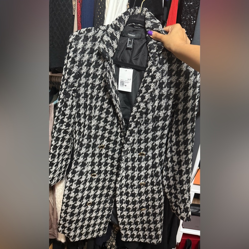 Forever 21 Black and White Houndstooth Coat Dress